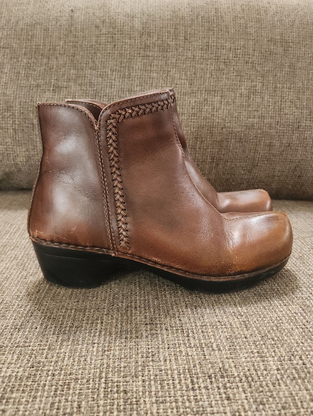 Dansco Braided Rich Brown Leather Ankle Clog Boots 36 US 5.5 Y2K Comfort